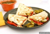 Roasted Red Pepper Quesadillas with Melty Cheese and Cilantro Lime Dip