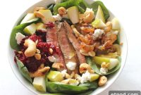 Steak and Spinach Salad with Goat Cheese & Caramelized Onions