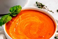 Creamy Roasted Red Pepper Soup with Garlic and Basil