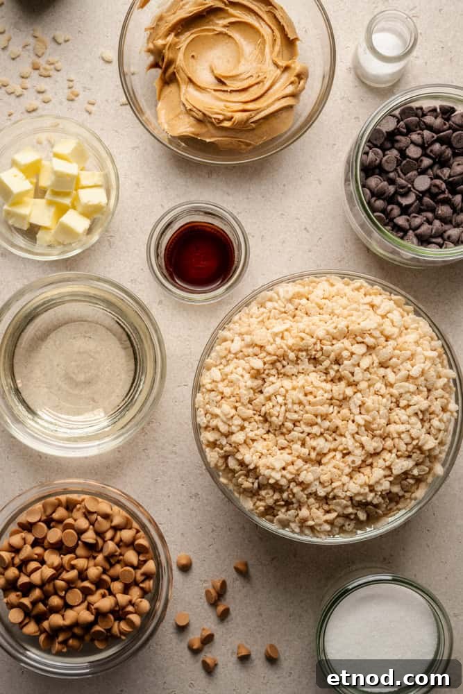 Bowls containing the ingredients for this recipe, on a light surface.