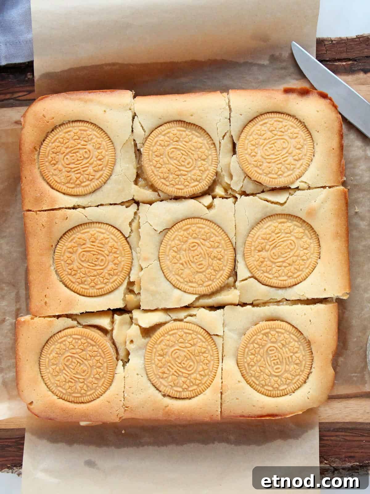 Golden Oreo Blondies Recipe: Chewy Vanilla Oreo Blondies 15 Oreo blondies cut in nine pieces