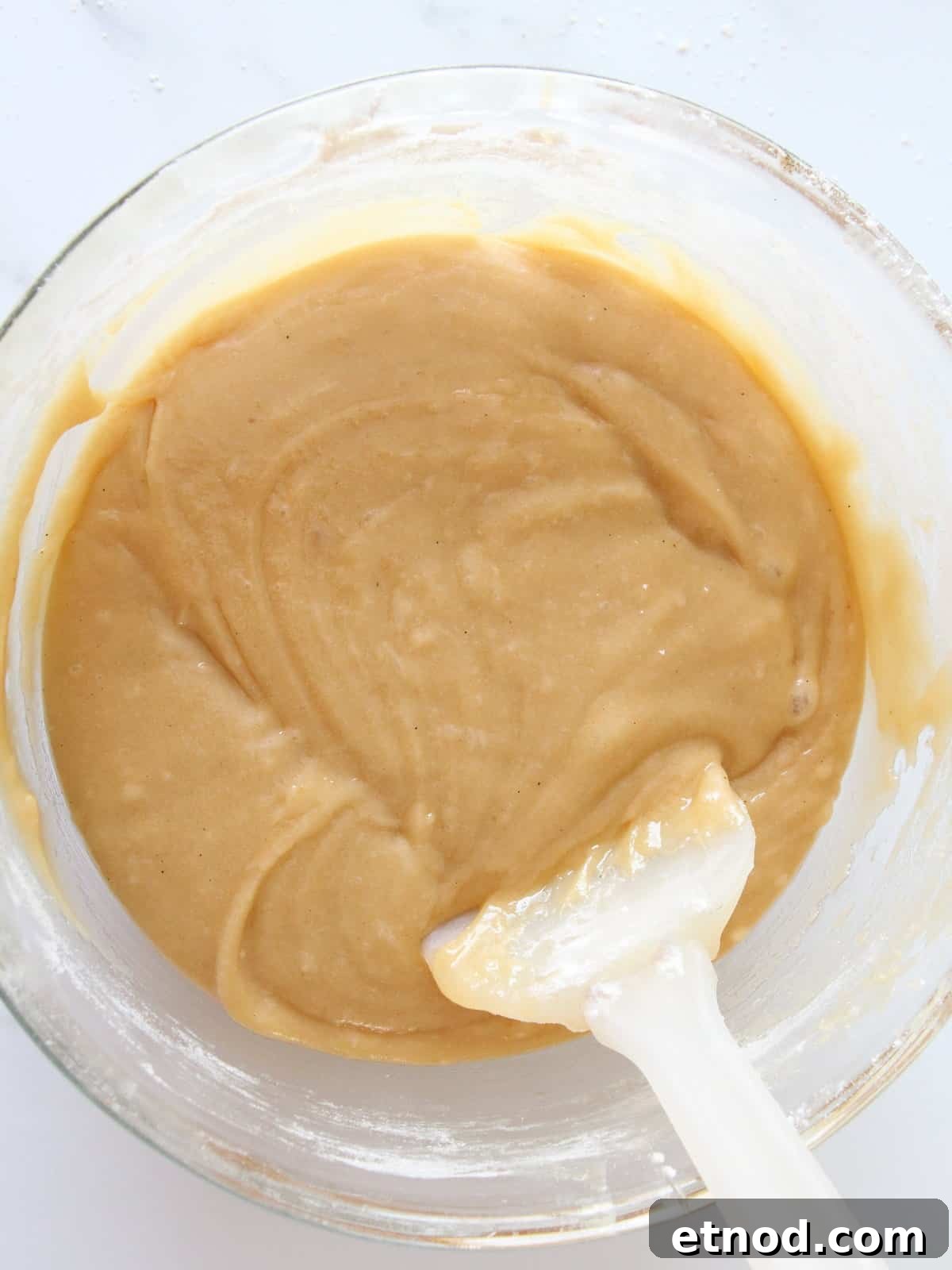 Golden Oreo Blondies Recipe: Chewy Vanilla Oreo Blondies 7 Fresh batter for blondies inside transparent kitchen bowl and spatula inside