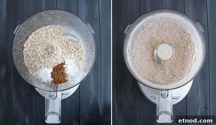 Protein-Packed Oatmeal & Cottage Cheese Pancakes for Muscle Fuel 6 Top view of ingredients for Oatmeal Cottage Cheese Protein Pancakes in a blender from themerchantbaker.com