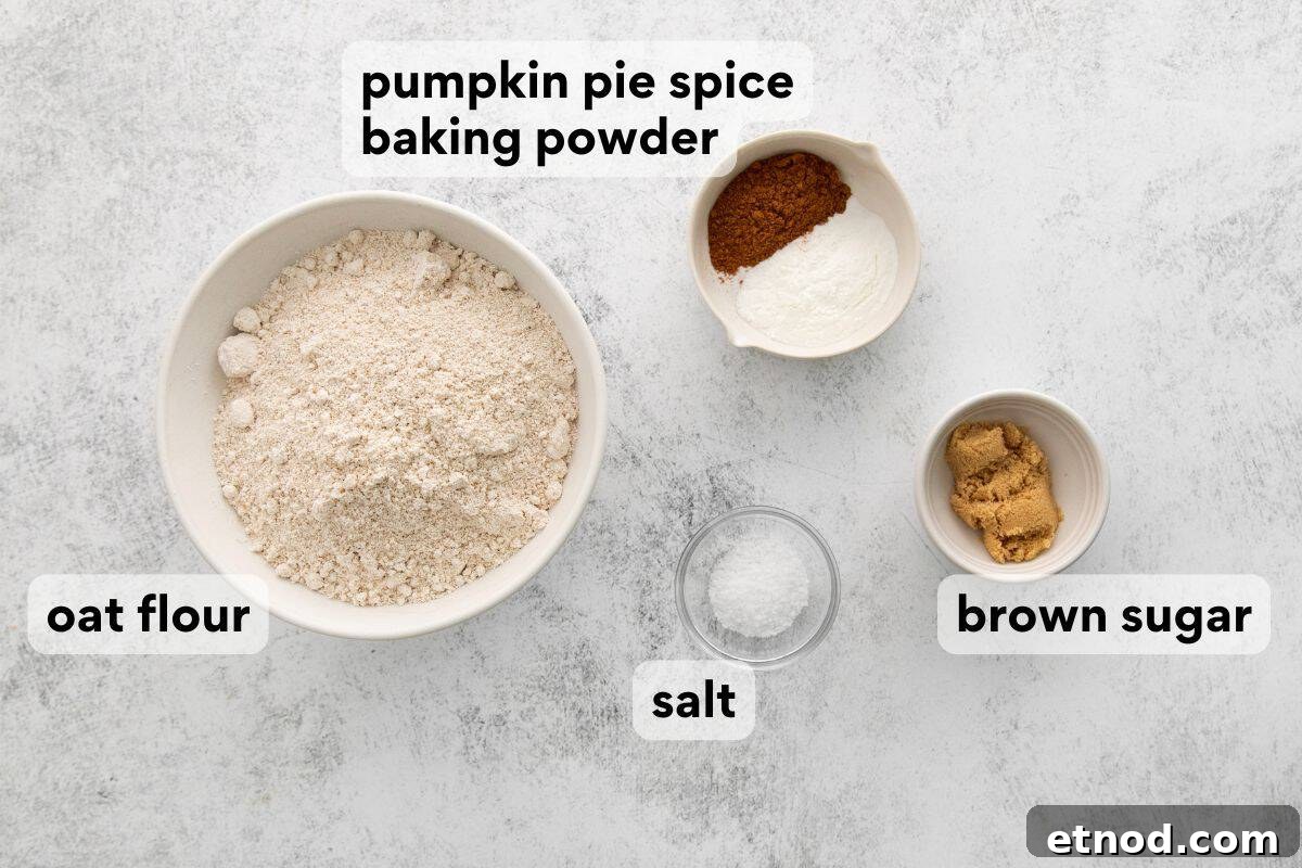 dry ingredients measured and labeled.