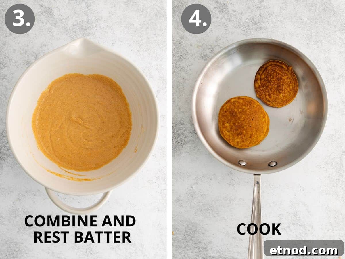 step 3 combine ingredients and rest batter and step 4 cook.