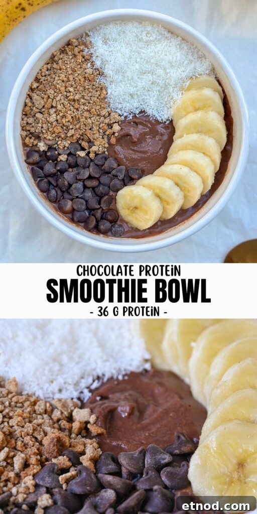 chocolate protein smoothie bowl for Pinterest