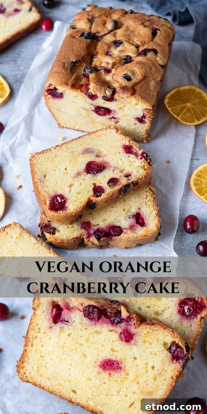 Vegan orange cranberry cake. Pinterest image.