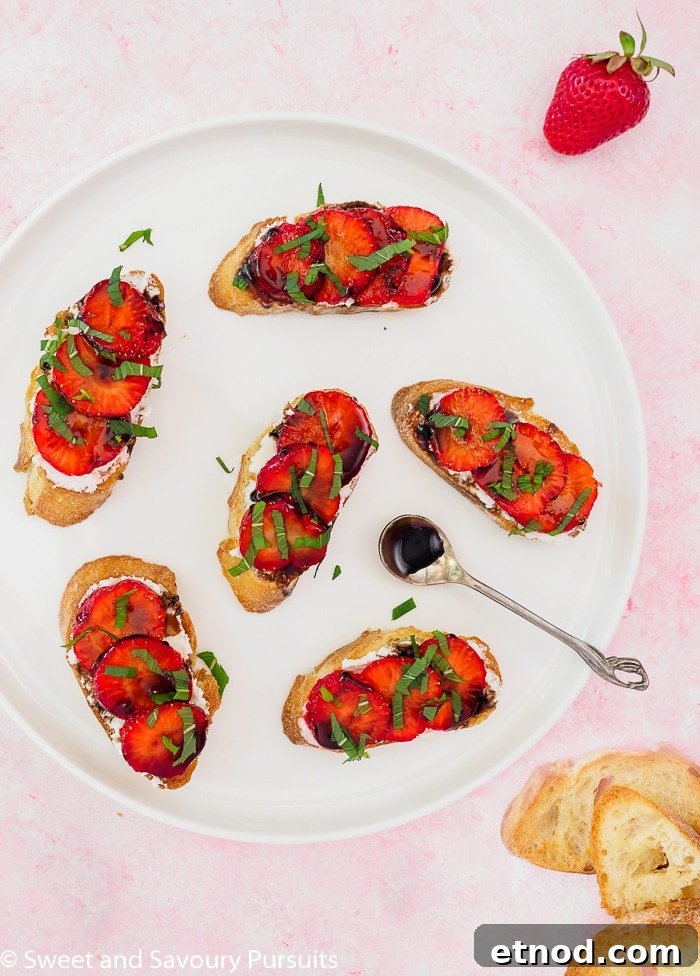 Strawberry and Goat Cheese Crostini Recipe for Summer Entertaining 3 Strawberry Goat Cheese Crostini drizzled with a balsamic reduction.