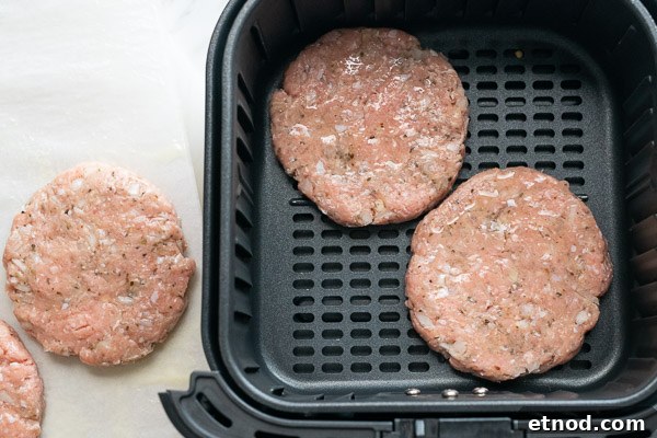 Low-Carb Lettuce-Wrapped Turkey Burgers from the Air Fryer 7 2 turkey patties in air fryer basket