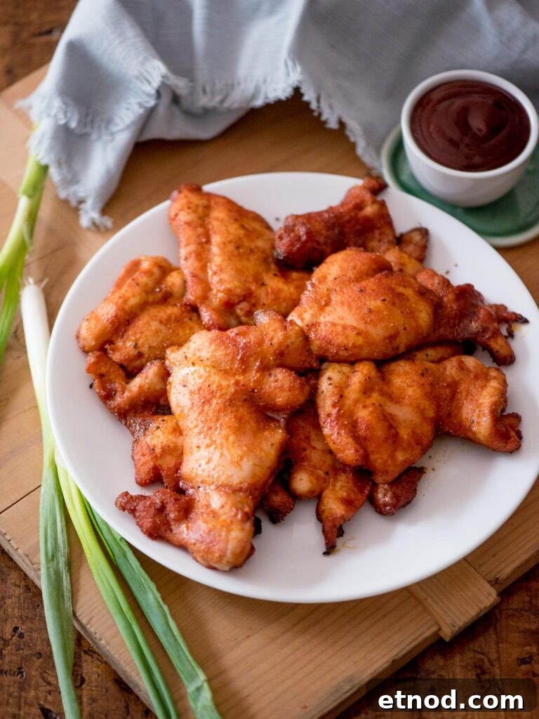 Juicy Chicken Thighs on a Pellet Grill: Flavorful Recipe Guide 8 Green onions laying next to a plate of smoked chicken thighs.