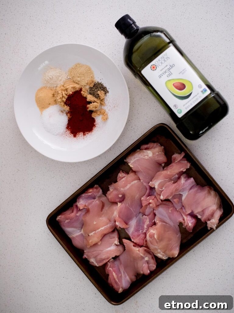 Juicy Chicken Thighs on a Pellet Grill: Flavorful Recipe Guide 3 Ingredients needed to prepare smoked chicken thighs.