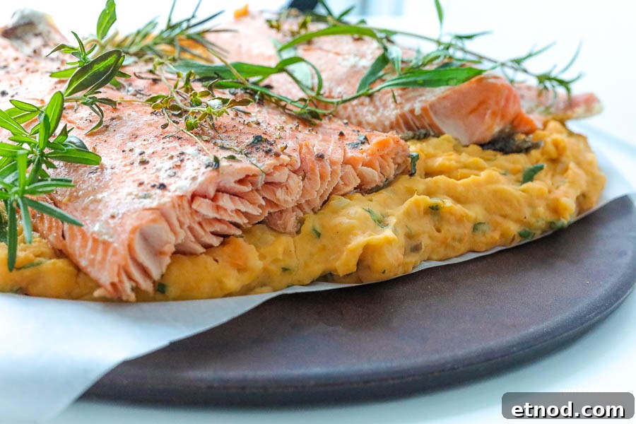 Salmon and Potato Bake: Simple Weeknight Dinner Recipe 3 Baked Salmon resting on savory potatoes