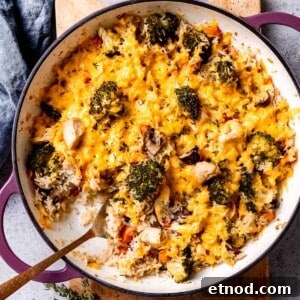 Cheddar topped chicken and broccoli casserole with cheese.
