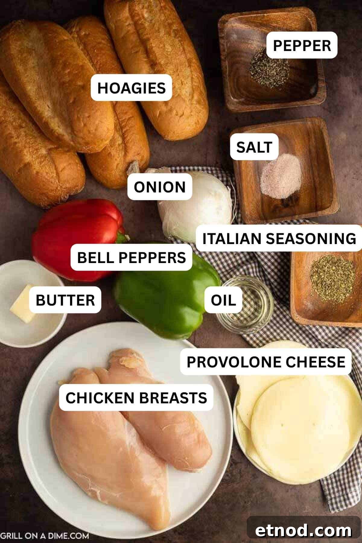 Blackstone Philly Cheesesteak Chicken Sandwich Recipe 3 Ingredients needed to make this recipes which includes chicken, green bell pepper, red bell pepper, white onion, italian seasoning, and more.