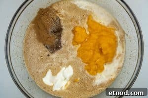 Adding the creams, spices & pumpkin puree