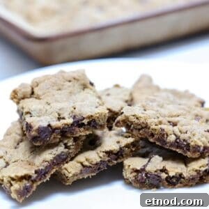 Vegan Blondies Recipe: Chewy, Fudgy Dairy-Free Bars 9 Chocolate chip vegan blondies on a white plate.