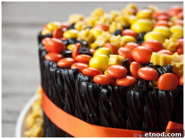 Closeup Shot of M&M Candies on Top of Cake