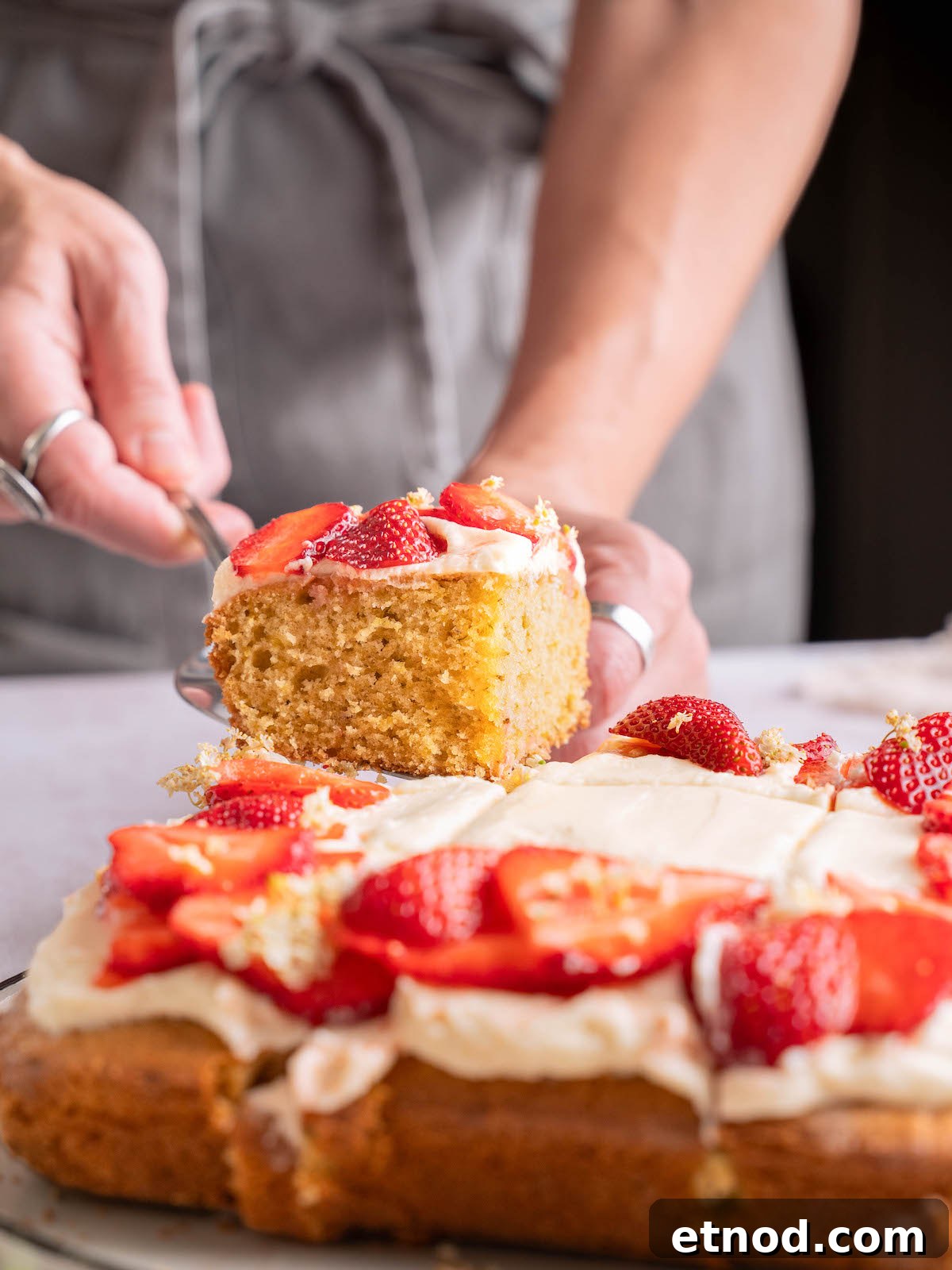Serving up a slice of strawberry elderflower cake