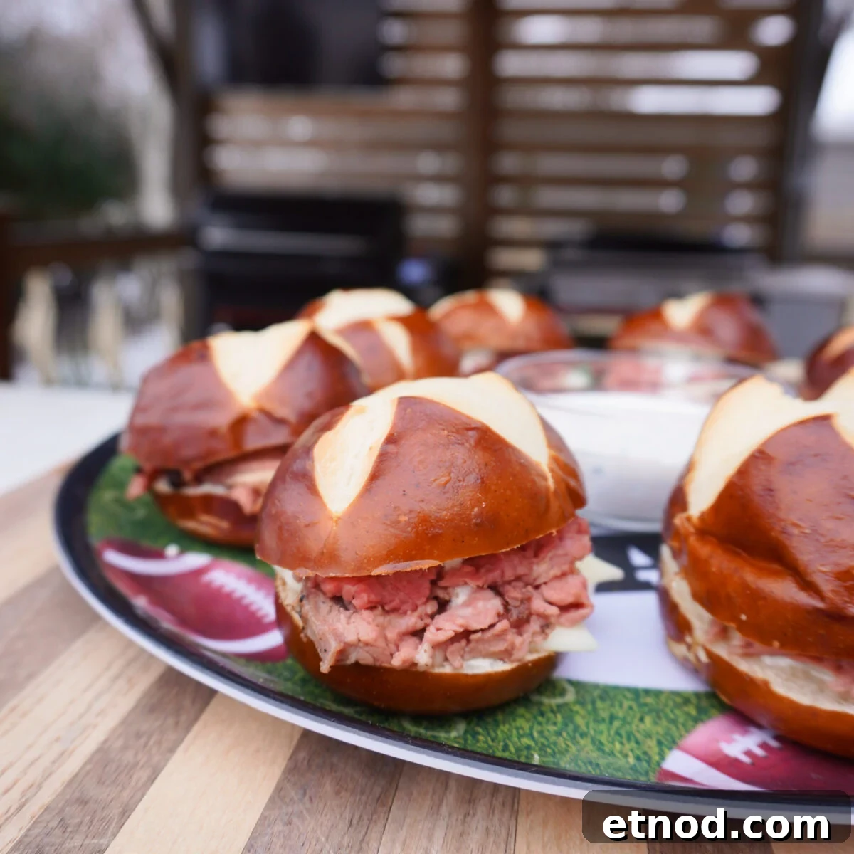 Juicy Grilled Prime Rib Sliders Recipe for Game Day 10 Grilled Prime Rib Sliders on a platter.