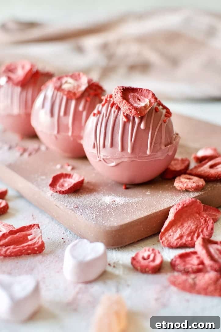 Pink Hot Chocolate Bombs ready to be enjoyed.