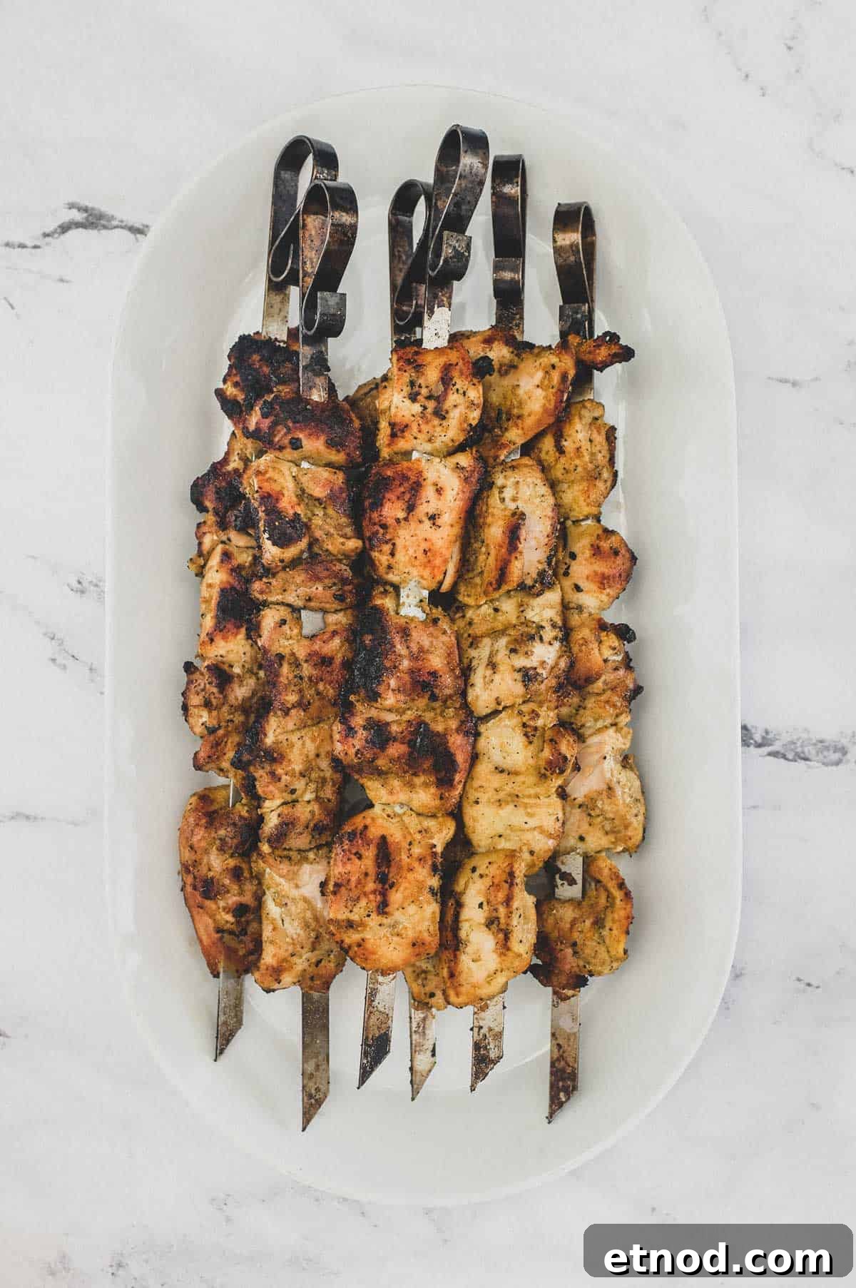 Middle Eastern Marinade for Chicken Kebabs | cookeatworld.com A platter of Middle Eastern Chicken Kebabs