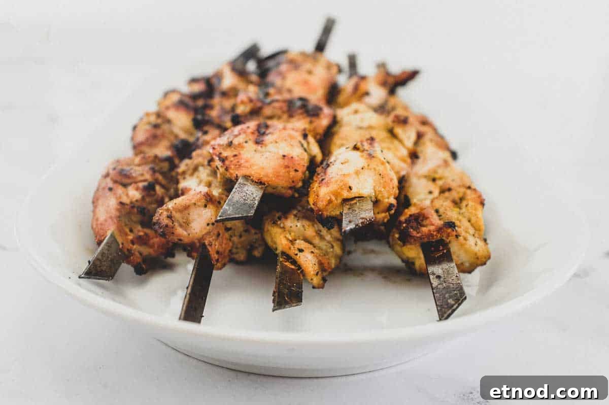 Middle Eastern Marinade for Chicken Kebabs | cookeatworld.com A platter of Middle Eastern Chicken Kebabs