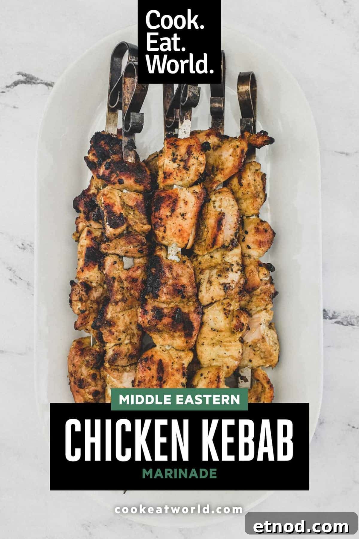 Middle Eastern Marinade for Chicken Kebabs | cookeatworld.com A platter of Middle Eastern Chicken Kebabs