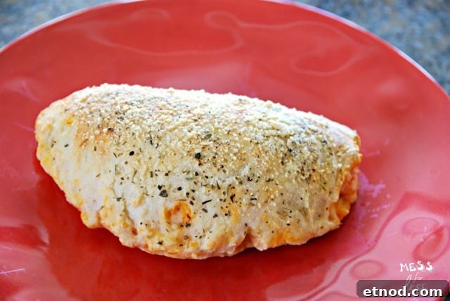2 Ingredient Dough Calzone on red plate