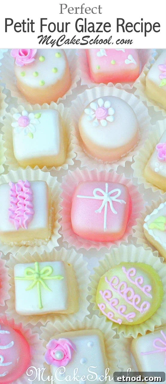 This is the classic petit four glaze that we use to make petit fours! MyCakeSchool.com online cake tutorials and recipes! You will love this Classic Petit Four Glaze Recipe! MyCakeSchool.com.