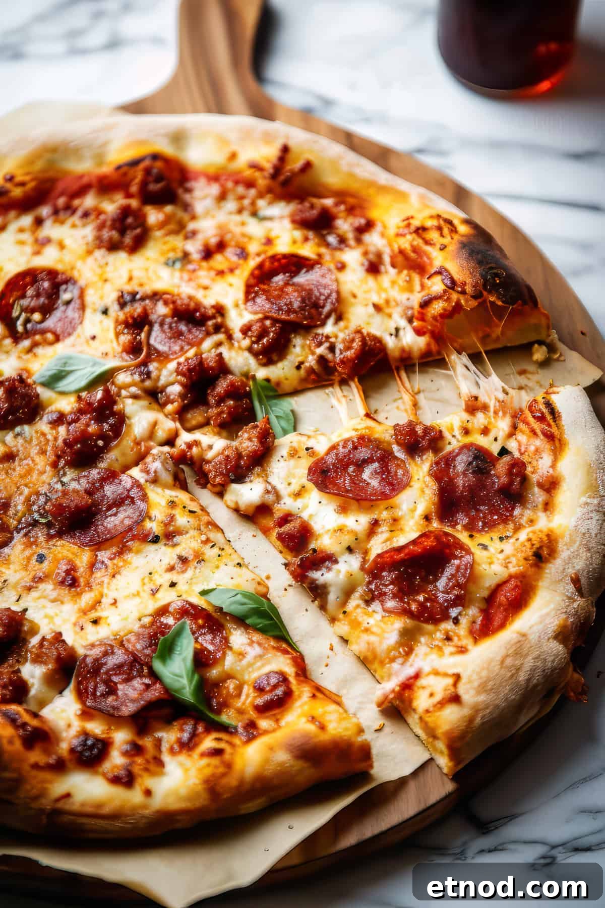 Homemade Chorizo Pizza Recipe: Crispy Thin-Crust Flavor 4 Chorizo pizza with cheese and basil.
