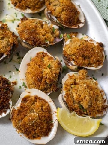 Baked clams on a plate.