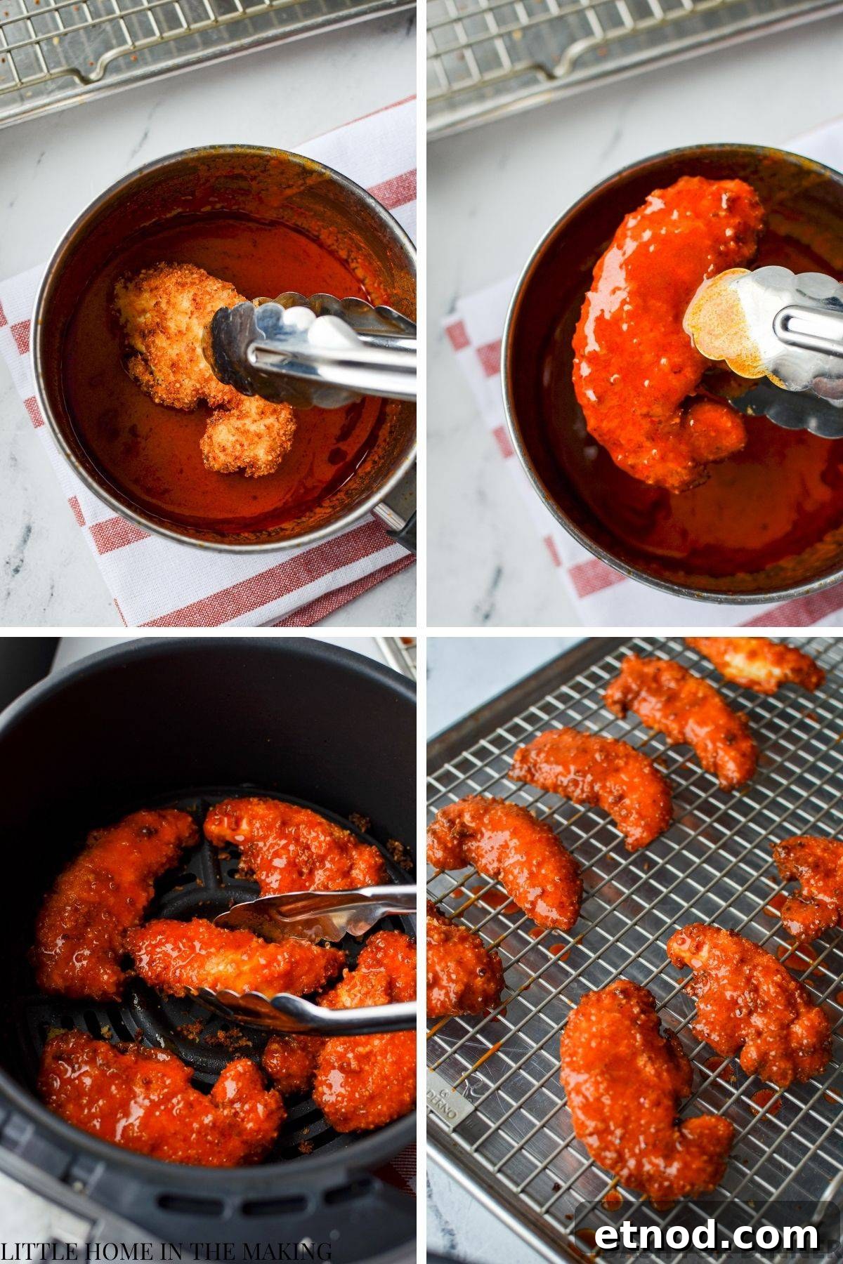 Crispy Buffalo Chicken Tenders in the Air Fryer 7 Coating air fried chicken tenders in a homemade buffalo sauce.