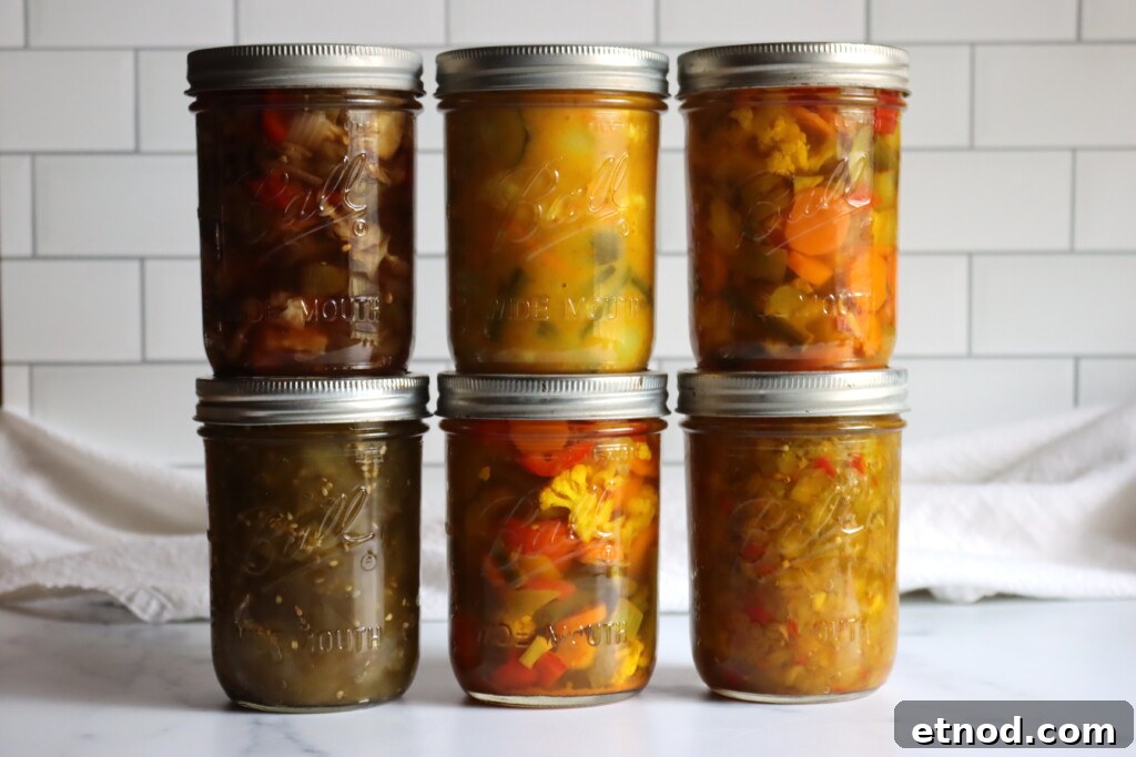Authentic Amish Chow-Chow Recipe: Classic Southern Pickled Relish 4 Six different jars of regional chow chows.