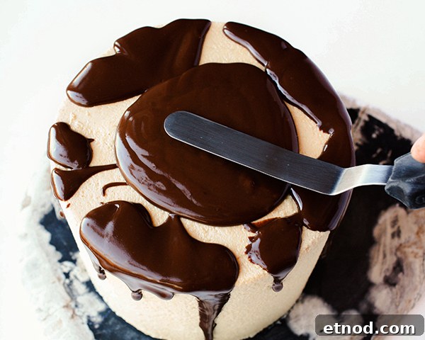 How to Make a Dripping Chocolate Cake with Ganache Finish 7 How to make a drippy chocolate cake | Erin Gardner for TheCakeBlog.com