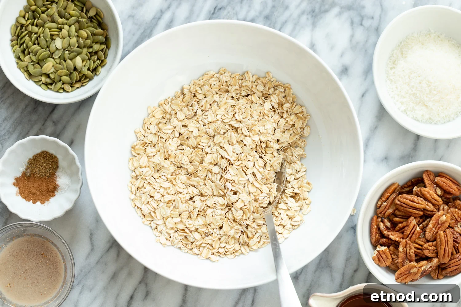 Cardamom Maple Pecan Granola — Oil-Free Homemade Recipe 3 Ingredients for our Maple Pecan Granola in Bowls
