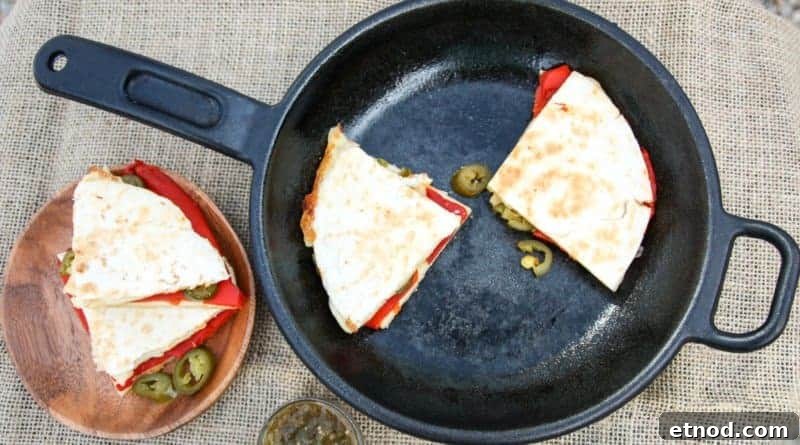 Roasted Red Pepper Quesadillas with Melty Cheese and Cilantro Lime Dip 5 Quesadillas Roasted Red Pepper & Jalapeno