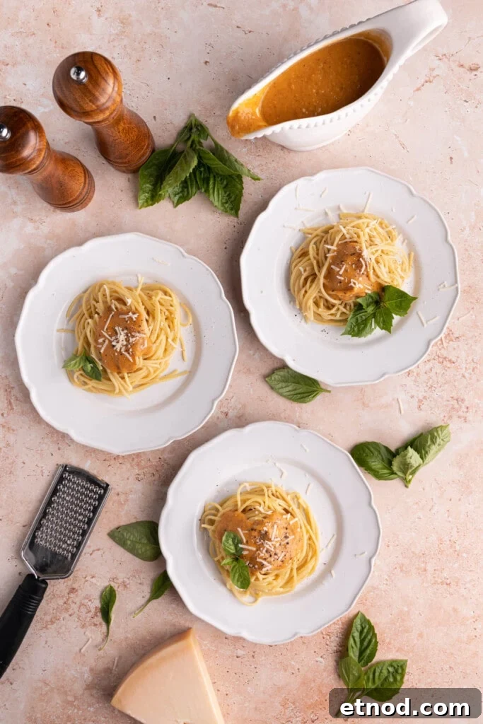 30-Minute Creamy Sweet Potato Pasta Sauce Recipe 2 3 plates of spaghetti with Sweet Potato Pasta Sauce
