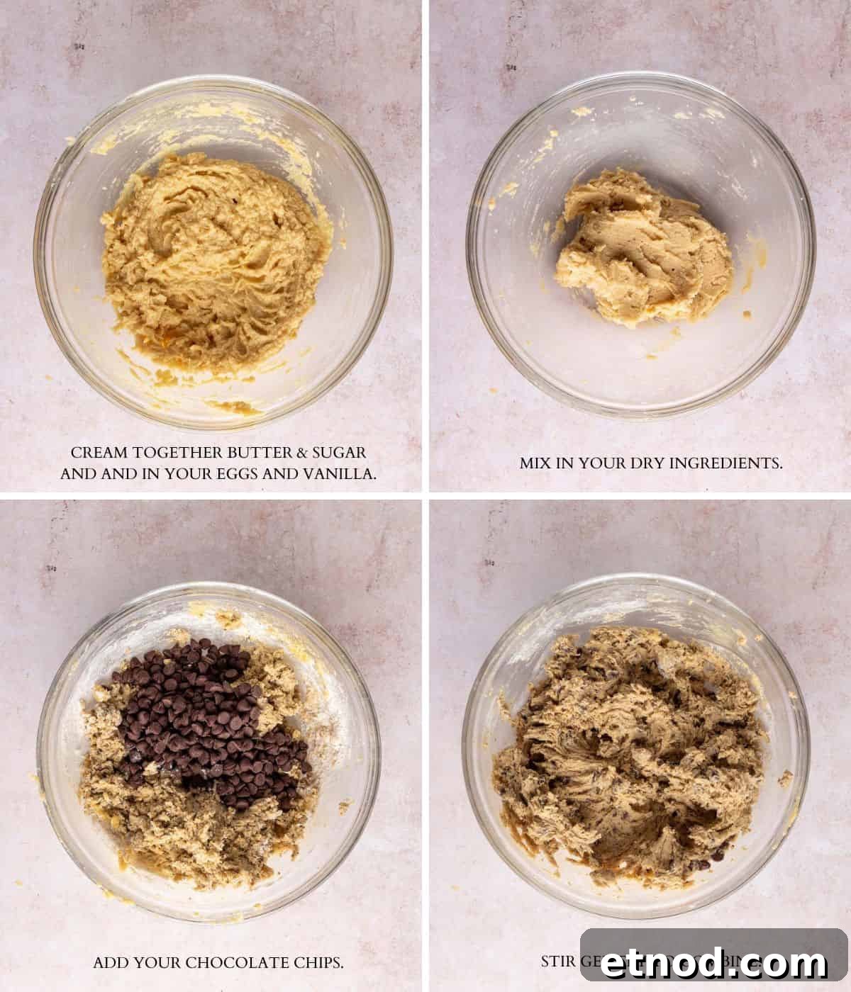 Bowl with dough mixture and chocolate chips.