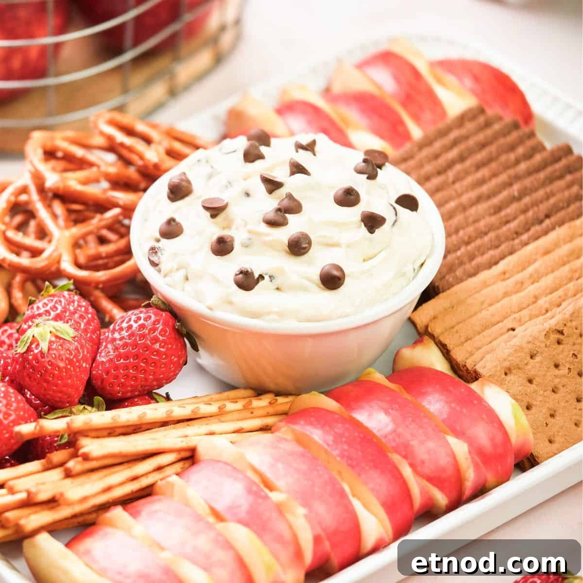 Chocolate chip dip with cream cheese.
