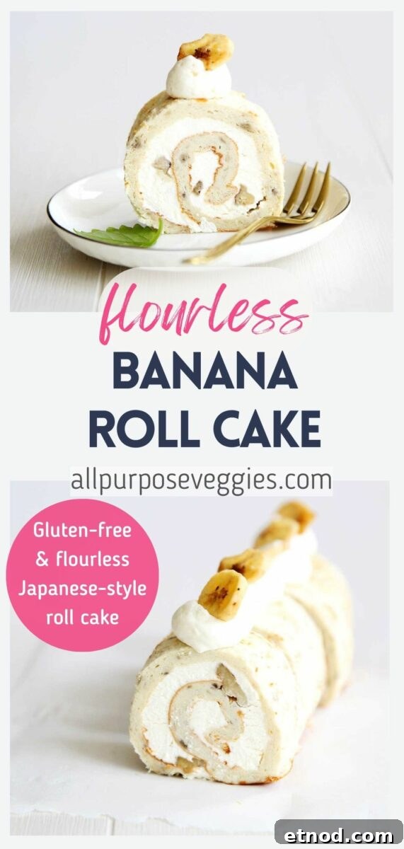 Flourless Banana Swiss Roll: Low-Sugar, Lower-Carb Recipe 9 pin image - Flourless Banana Roll Cake (Lower Sugar & Lower Carb Swiss Roll Recipe)