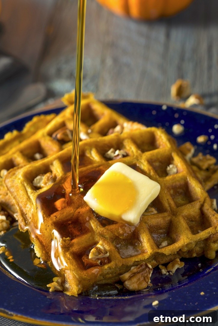 Pumpkin Spice Waffles with Maple Syrup Recipe 4 Easy Pumpkin Spice Waffles Recipe Made With Bisquick Pancake Mix. A sweet and delicious fall breakfast idea!