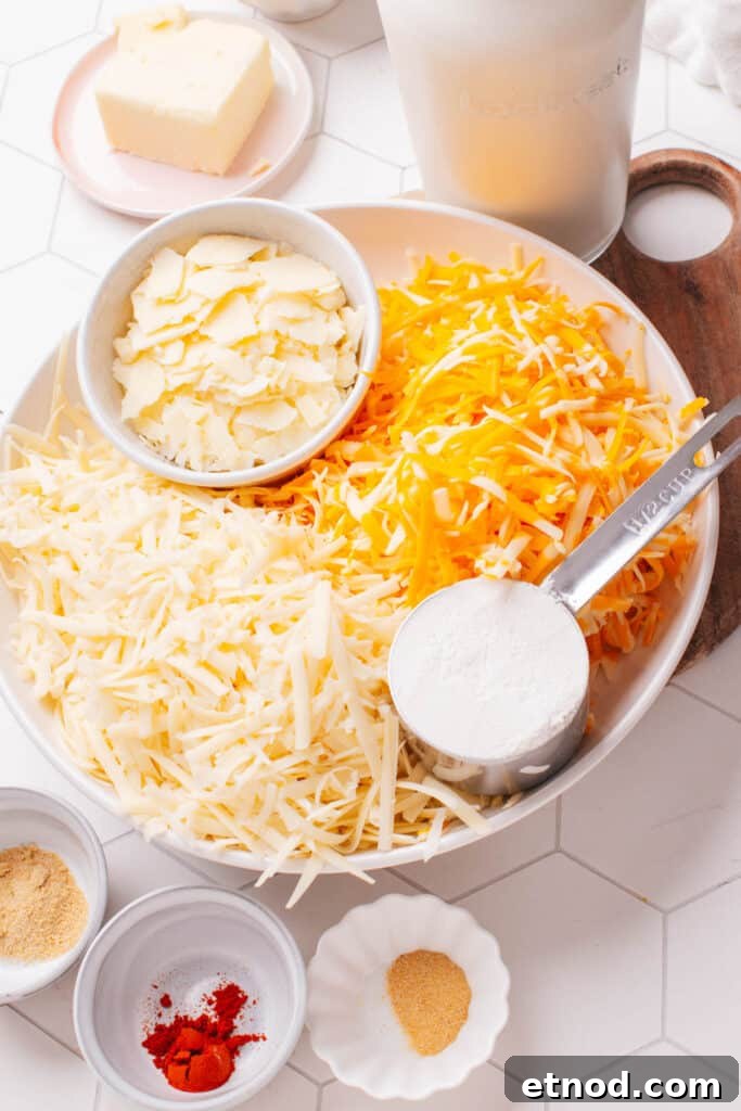 Ingredients for Cheese Sauce for mac and cheese.