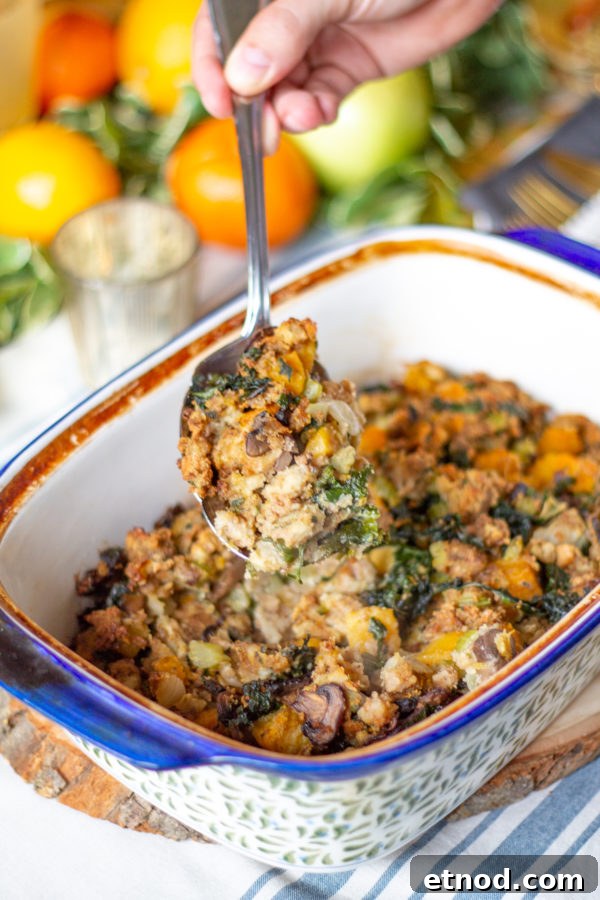 Butternut Squash and Kale Stuffing | This recipe for Butternut Squash and Kale Stuffing is a simple twist on a classic Thanksgiving stuffing recipe that incorporates some extra vegetables. This is an easy recipe that blends fall flavors with fresh vegetables. Butternut Squash and Kale Stuffing | This recipe for Butternut Squash and Kale Stuffing is a simple twist on a classic Thanksgiving stuffing recipe that incorporates some extra vegetables. This is an easy recipe that blends fall flavors with fresh vegetables.