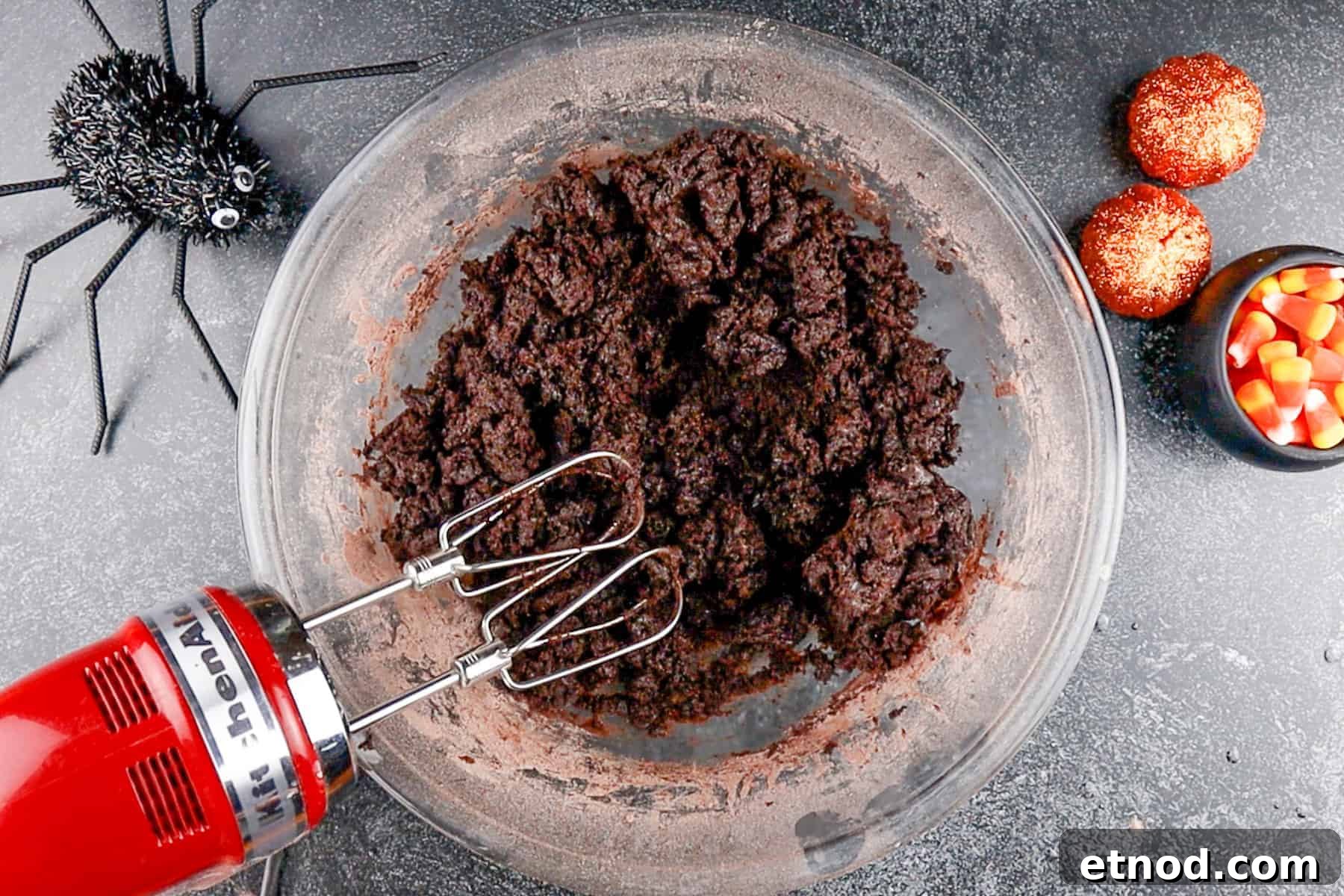 Wet and dry ingredients mixed together to form dough.