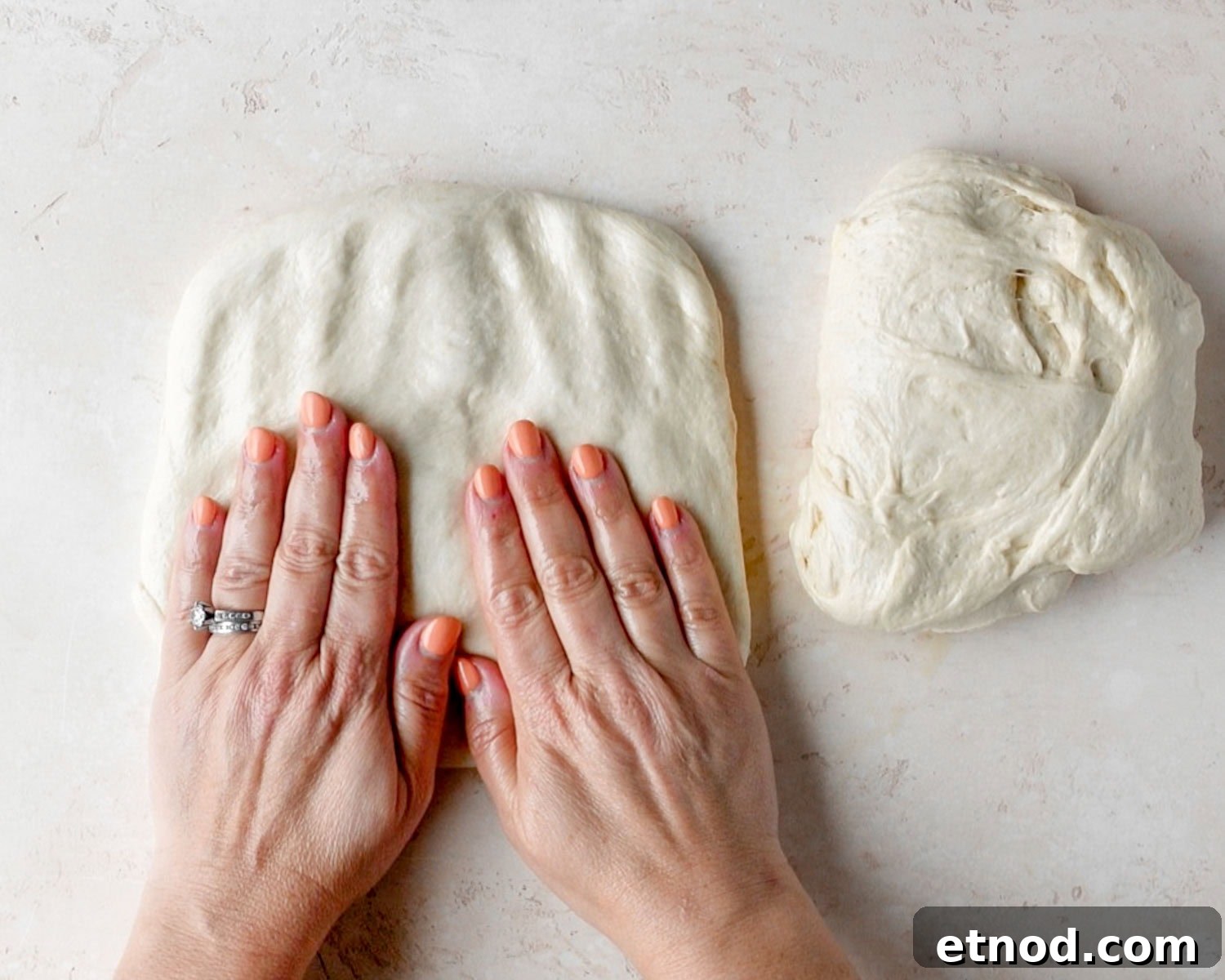 Crusty Italian Herb Cheese Bread — Same-Day or Overnight Recipe 11 Gently press each piece of the dough into a rectangle shape.
