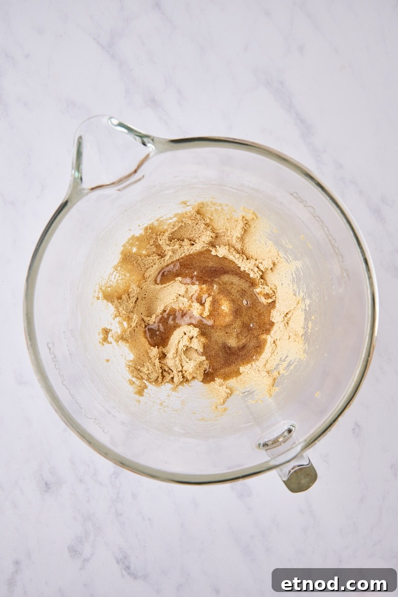 Brown Butter Chocolate Chip Cookies with Extra Chewiness 6 Cooled brown butter added to mixer bowl
