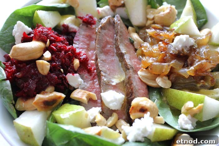 steak-and-spinach-salad-with-goat-cheese-and-caramalized-onions
