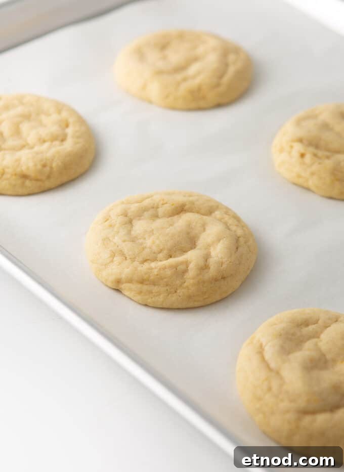 Frosted Orange Sugar Cookies Recipe with Zesty Glaze 7 baked orange sugar cookies on cookie sheet