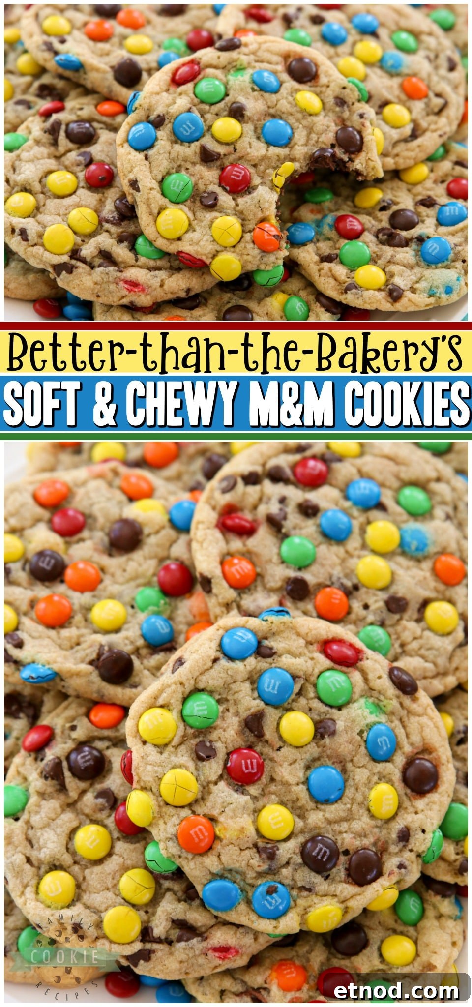 Soft & Chewy M&M Cookies made with butter, sugars, pudding mix & M&M's candy!