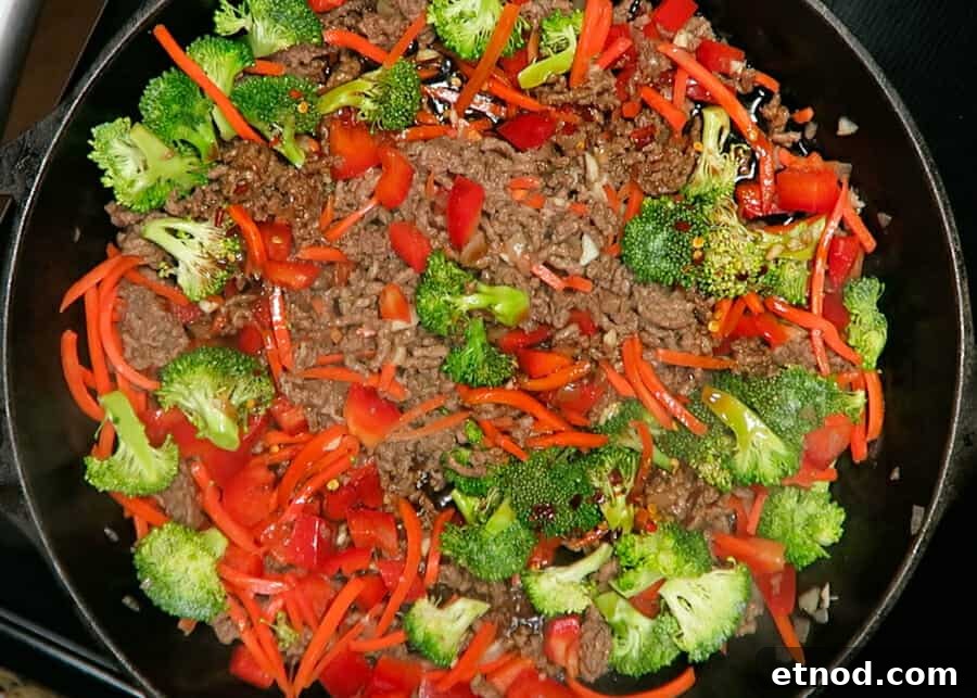 30-Minute Korean Ground Beef Stir-Fry (One-Pot Recipe) 8 sauce added to the korean ground beef stir fry